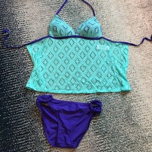 Turquoise and blue tankini